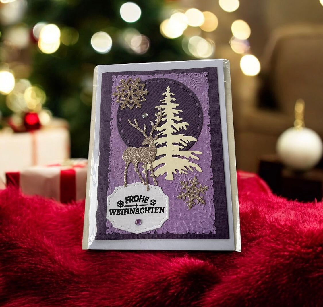 Grußkarte Hirsch mit Baum